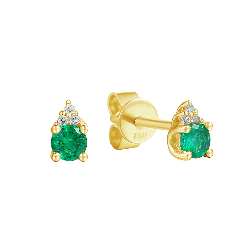Emerald and Diamond Trefoil 18ct Yellow Gold Stud Earrings - Michael Jones Jeweller