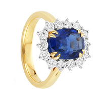Sapphire and Diamond 18ct Yellow and White Gold Cusion Cluster Ring