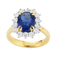Sapphire and Diamond 18ct Yellow and White Gold Cusion Cluster Ring