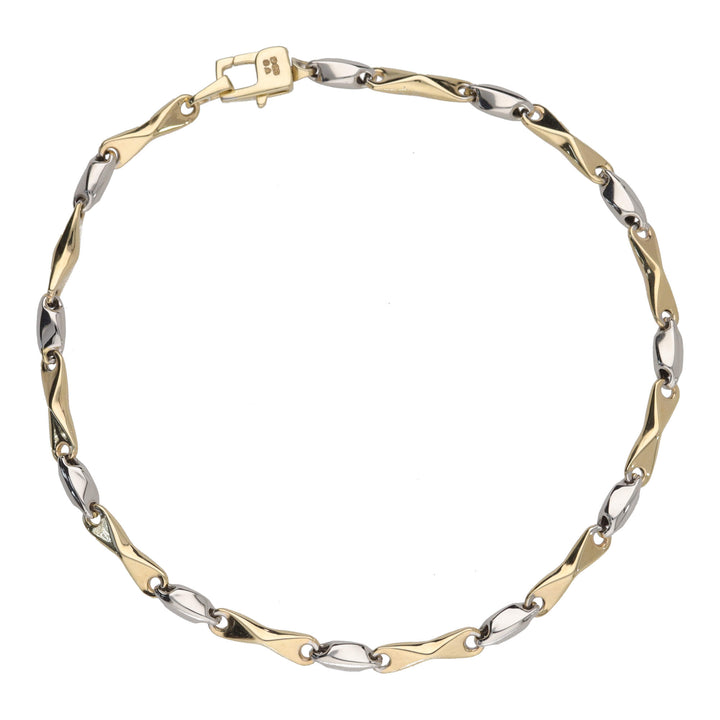 Concave Bar Link 9ct Yellow and White Gold Bracelet