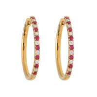 Ruby and Diamond 18ct Yellow Gold 20mm Hop Earrings