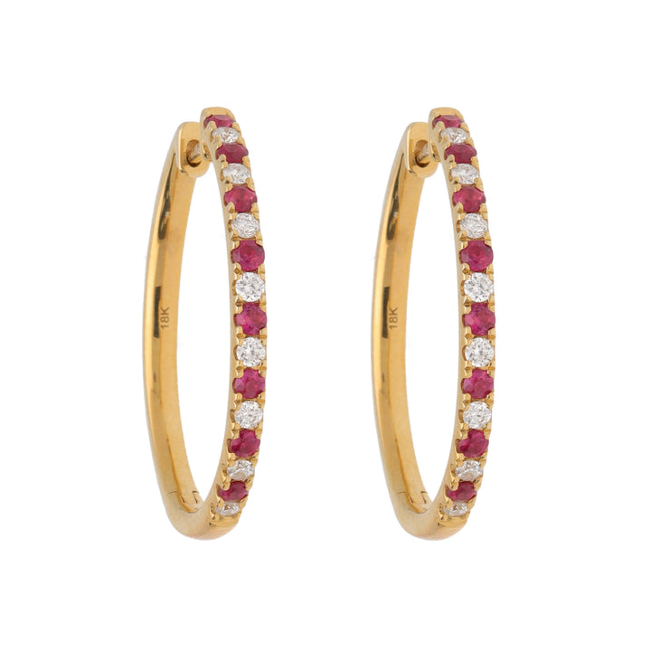 Ruby and Diamond 18ct Yellow Gold 20mm Hop Earrings