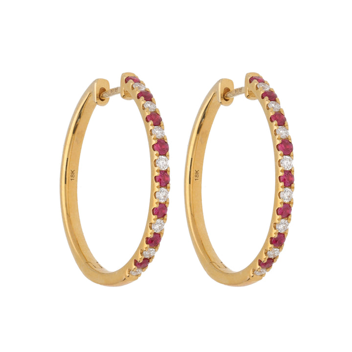 Ruby and Diamond 18ct Yellow Gold 20mm Hop Earrings
