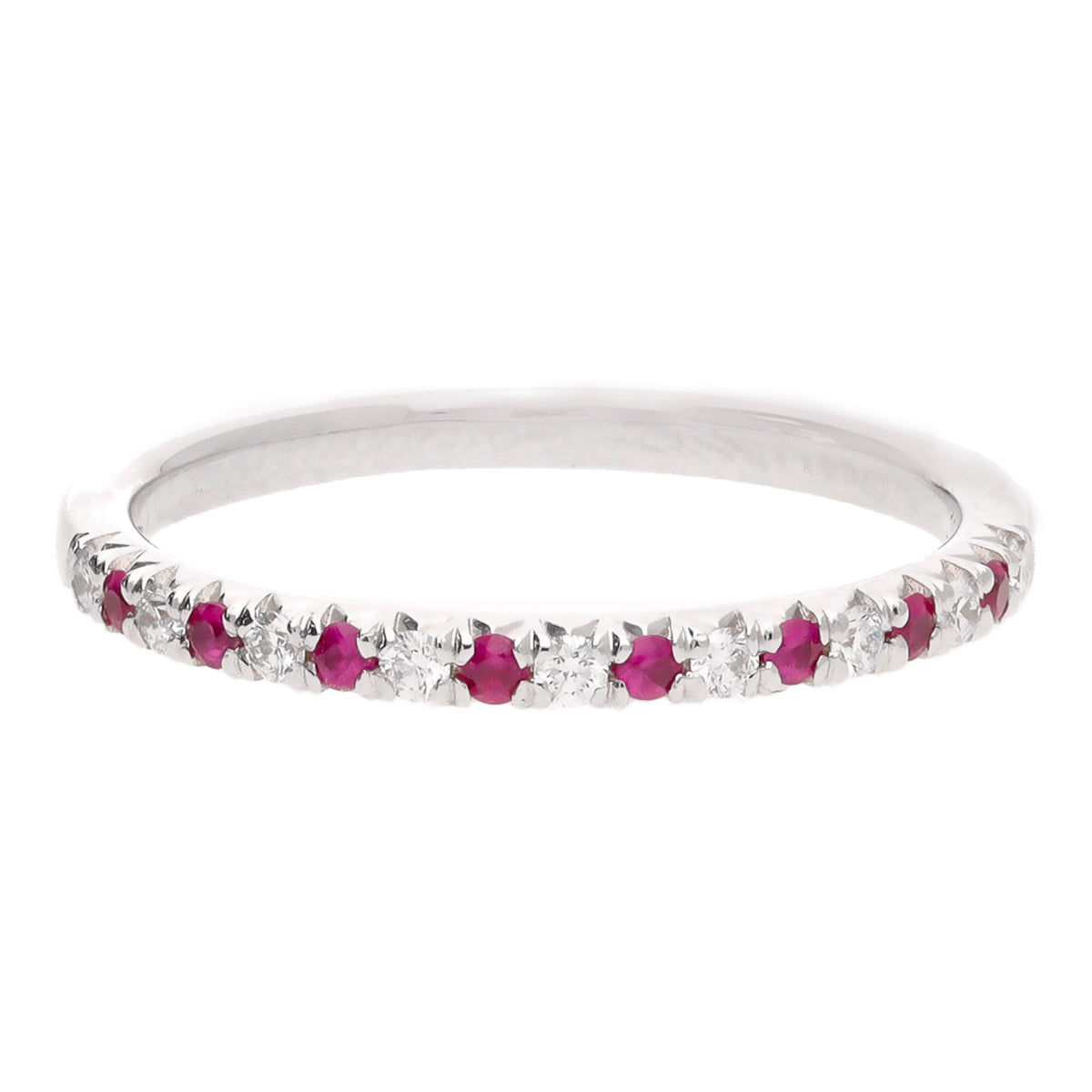 Ruby and Diamond 18ct White Gold Half Eternity Ring (O) - Michael Jones Jeweller