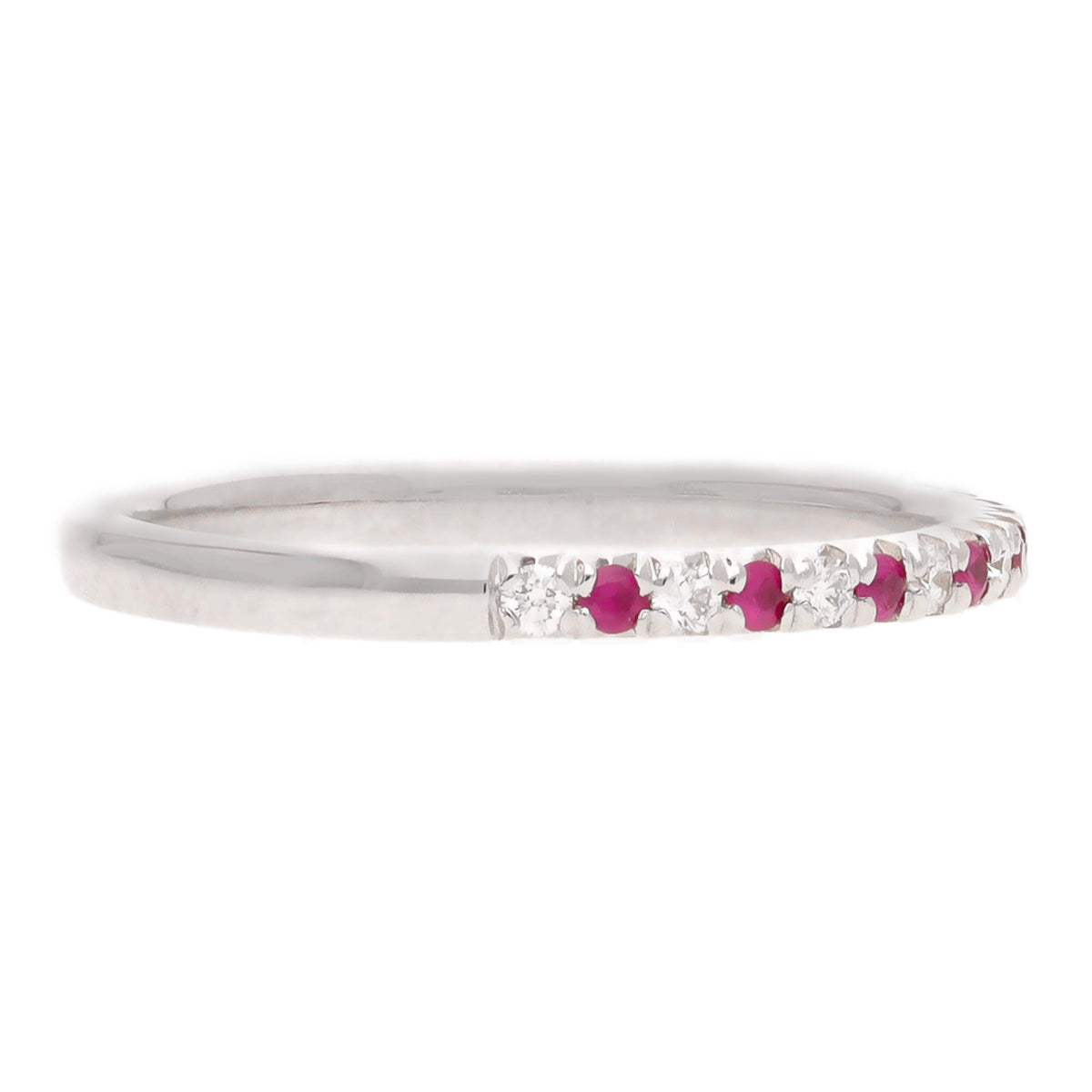 Ruby and Diamond 18ct White Gold Half Eternity Ring (O) - Michael Jones Jeweller