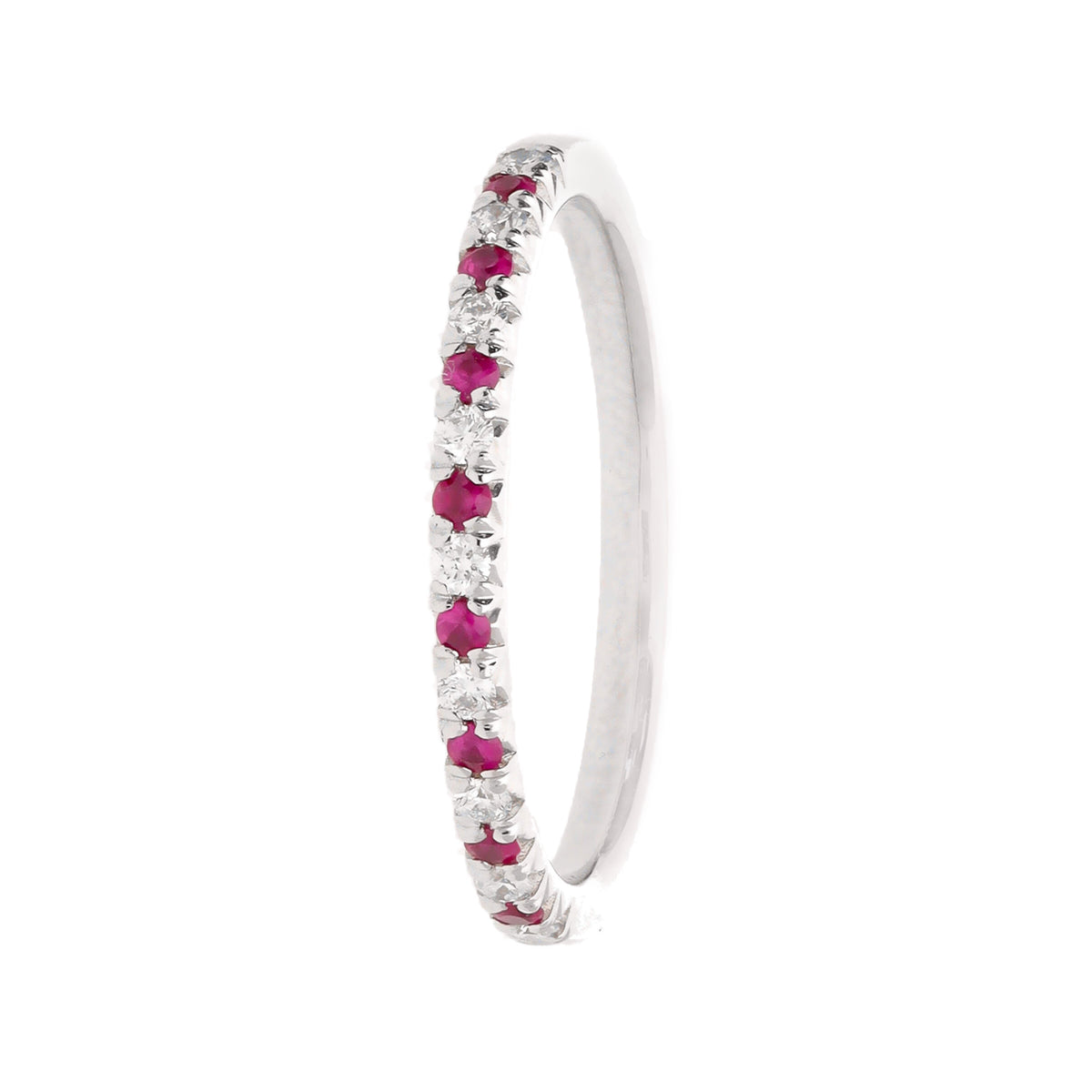 Ruby and Diamond 18ct White Gold Half Eternity Ring (O) - Michael Jones Jeweller