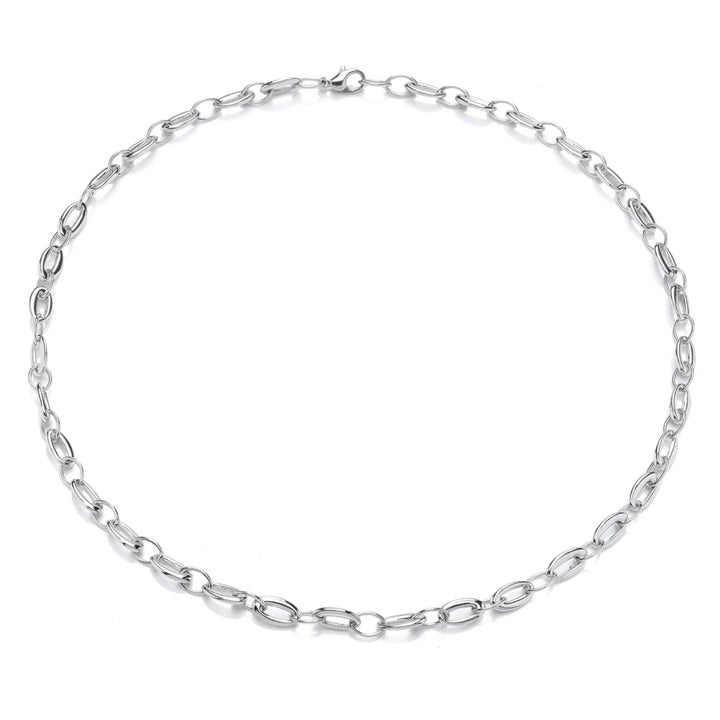 Alternating Size Oval Link 9ct White Gold Necklace