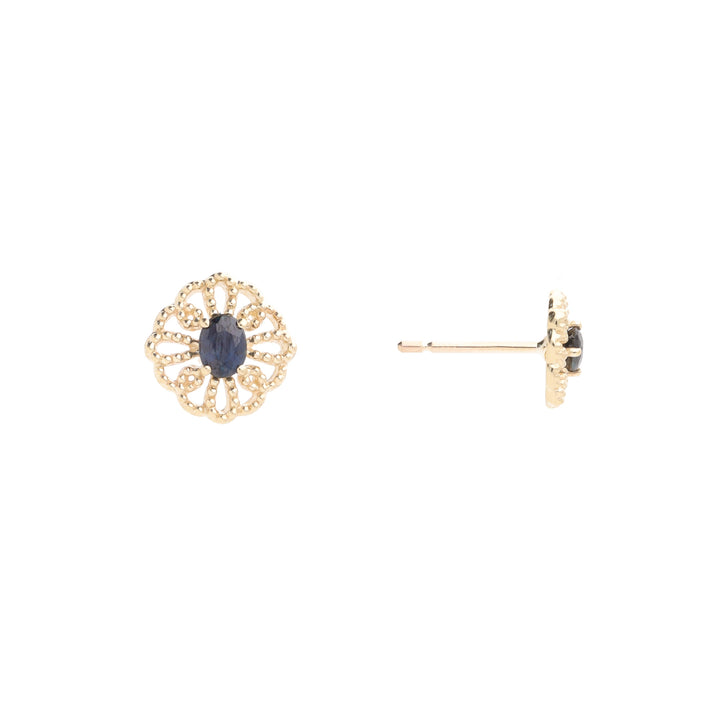 Ornate Sapphire 9ct Yellow Gold Stud Earrings
