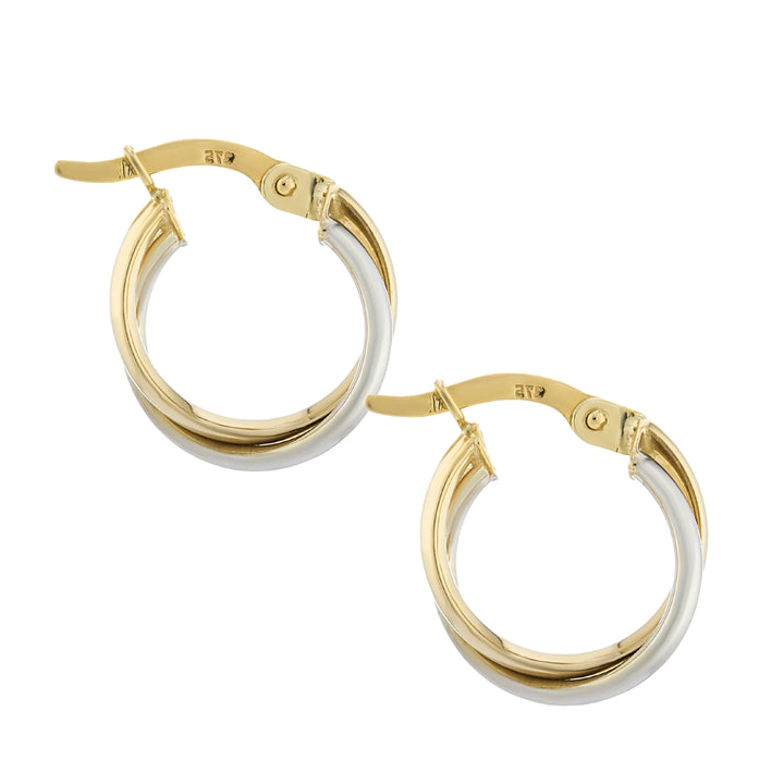 Two Colour 9ct Yellow and White Gold Hoop Earrings