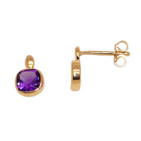 Cushion Shape Amethyst 9ct Yellow Gold Stud Earrings