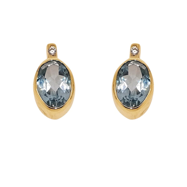 Blue Topaz and CZ 9ct Yellow Gold Stud Earrings