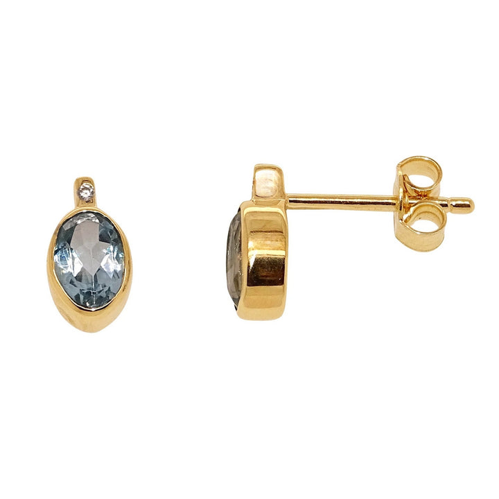 Blue Topaz and CZ 9ct Yellow Gold Stud Earrings