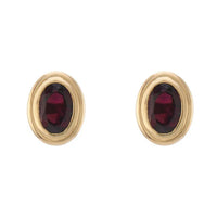 Oval Garnet 9ct Yellow Gold Stud Earrings - Michael Jones Jeweller