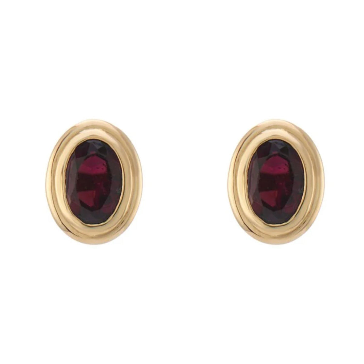Oval Garnet 9ct Yellow Gold Stud Earrings - Michael Jones Jeweller