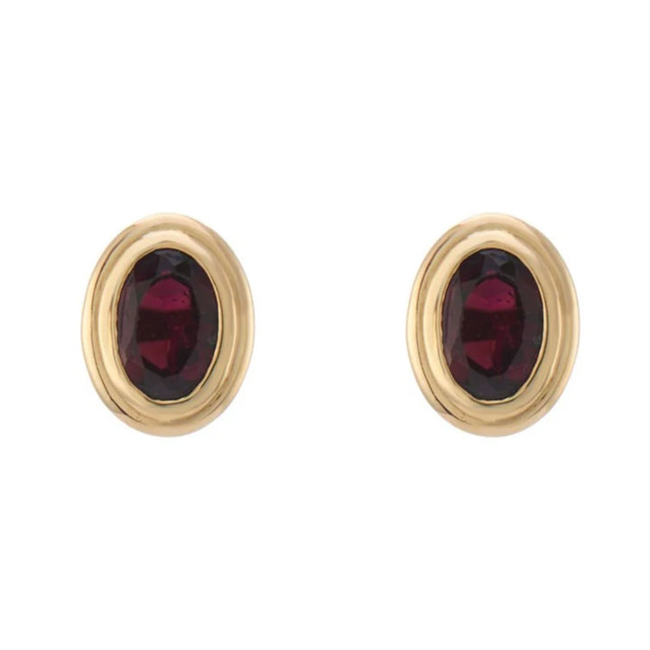 Oval Garnet 9ct Yellow Gold Stud Earrings