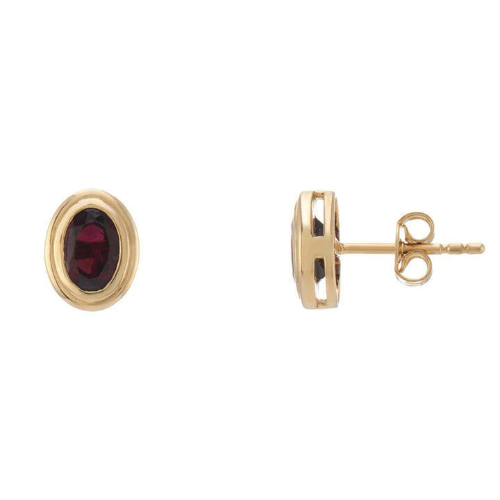 Oval Garnet 9ct Yellow Gold Stud Earrings