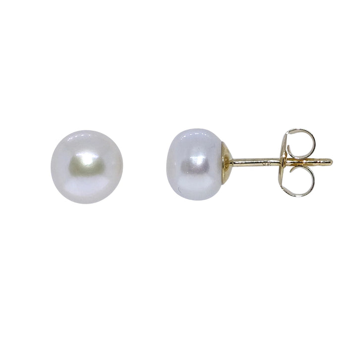 White Freshwater Pearl 9ct Yellow Gold Stud Earrings