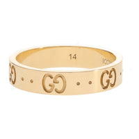 Gucci Icon 18ct Yellow Gold Thin GG Motif Ring Size N-O