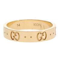 Gucci Icon 18ct Yellow Gold Thin GG Motif Ring Size N-O