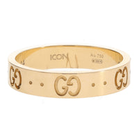 Gucci Icon 18ct Yellow Gold Thin GG Motif Ring Size N-O
