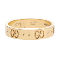 Gucci Icon 18ct Yellow Gold Thin GG Motif Ring Size N-O