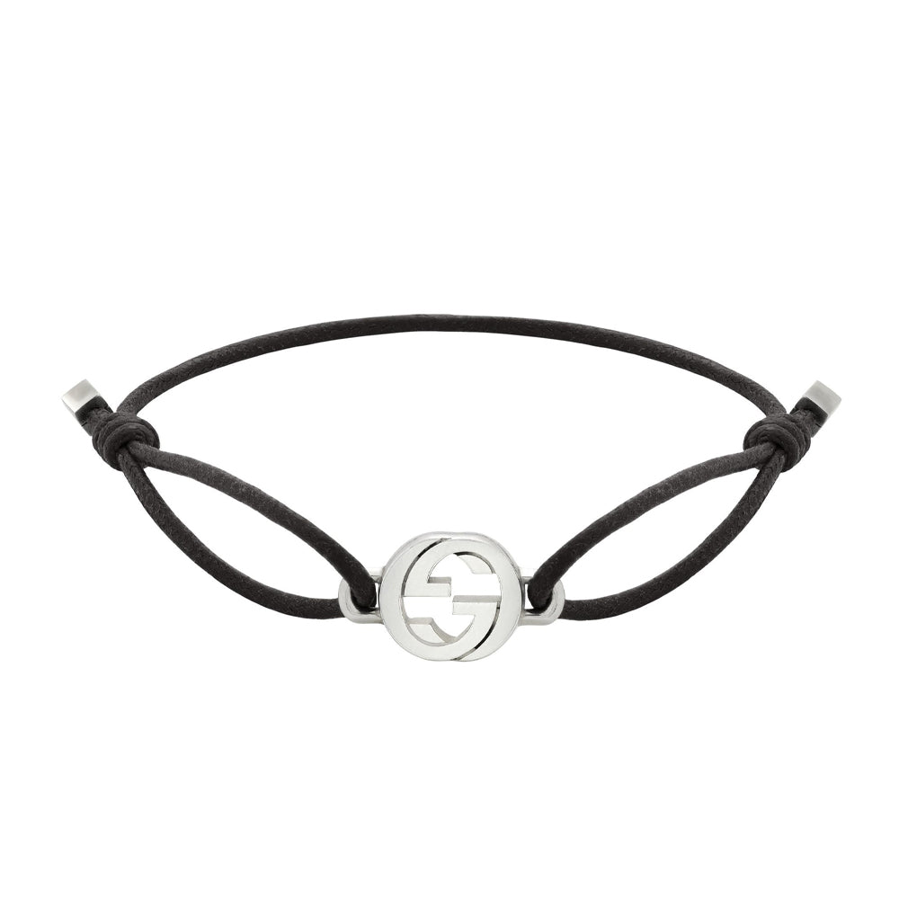 Gucci Jewellery Interlocking Silver Black Cord Bracelet - Michael Jones Jeweller