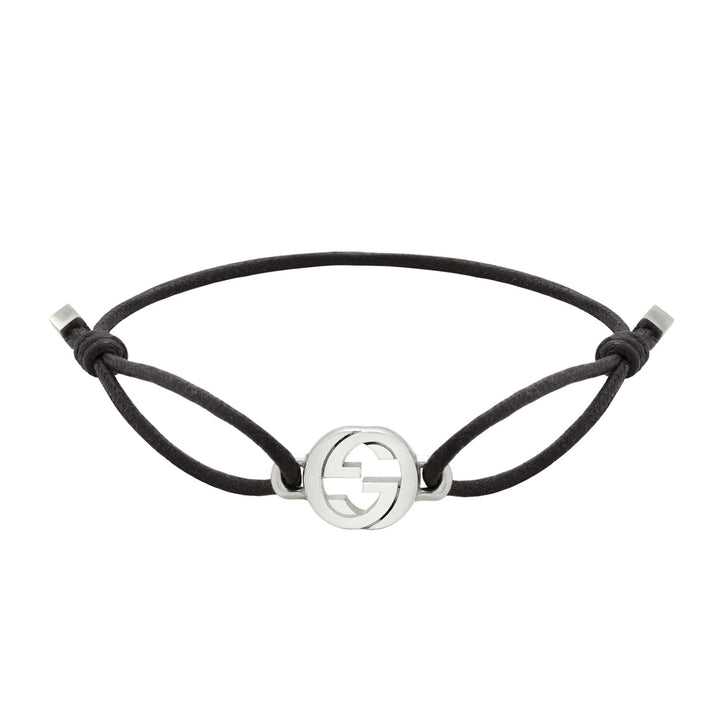 Gucci Jewellery Interlocking Silver Black Cord Bracelet