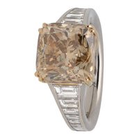 Fancy Light Brown 7.01ct Natural Diamond Platinum Ring