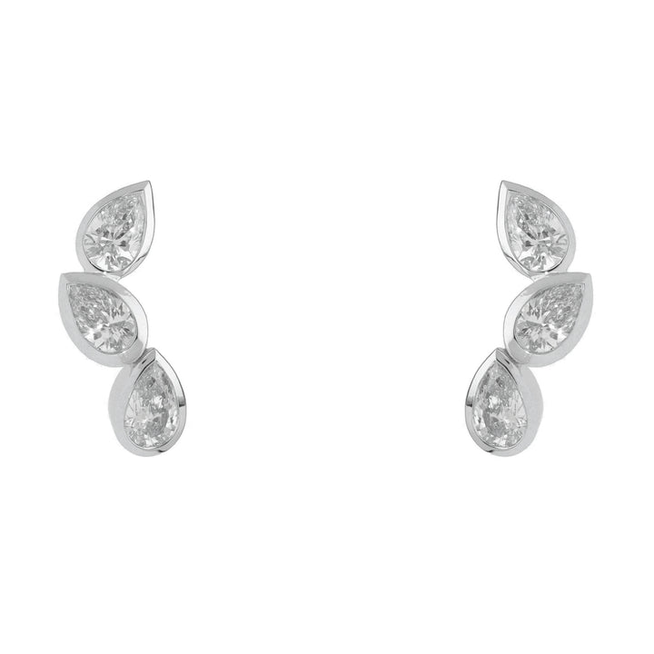 Diamond 0.86ct 18ct White Gold Stacked Pear Shape Climber Stud Earrings - Michael Jones Jeweller