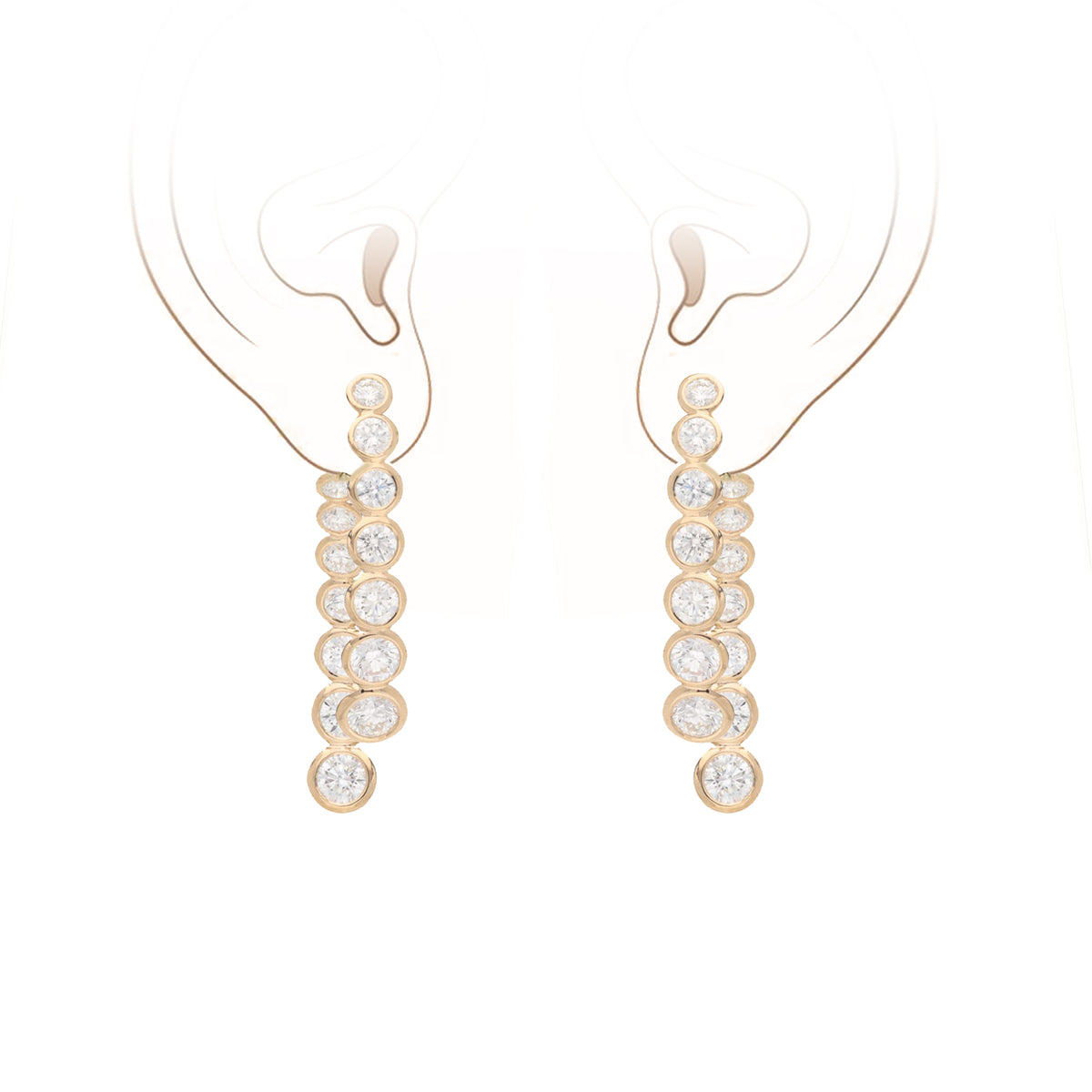 Diamond 2.70ct Graduated 18ct Yellow Gold Front and Back Drop Earrings - Michael Jones Jeweller