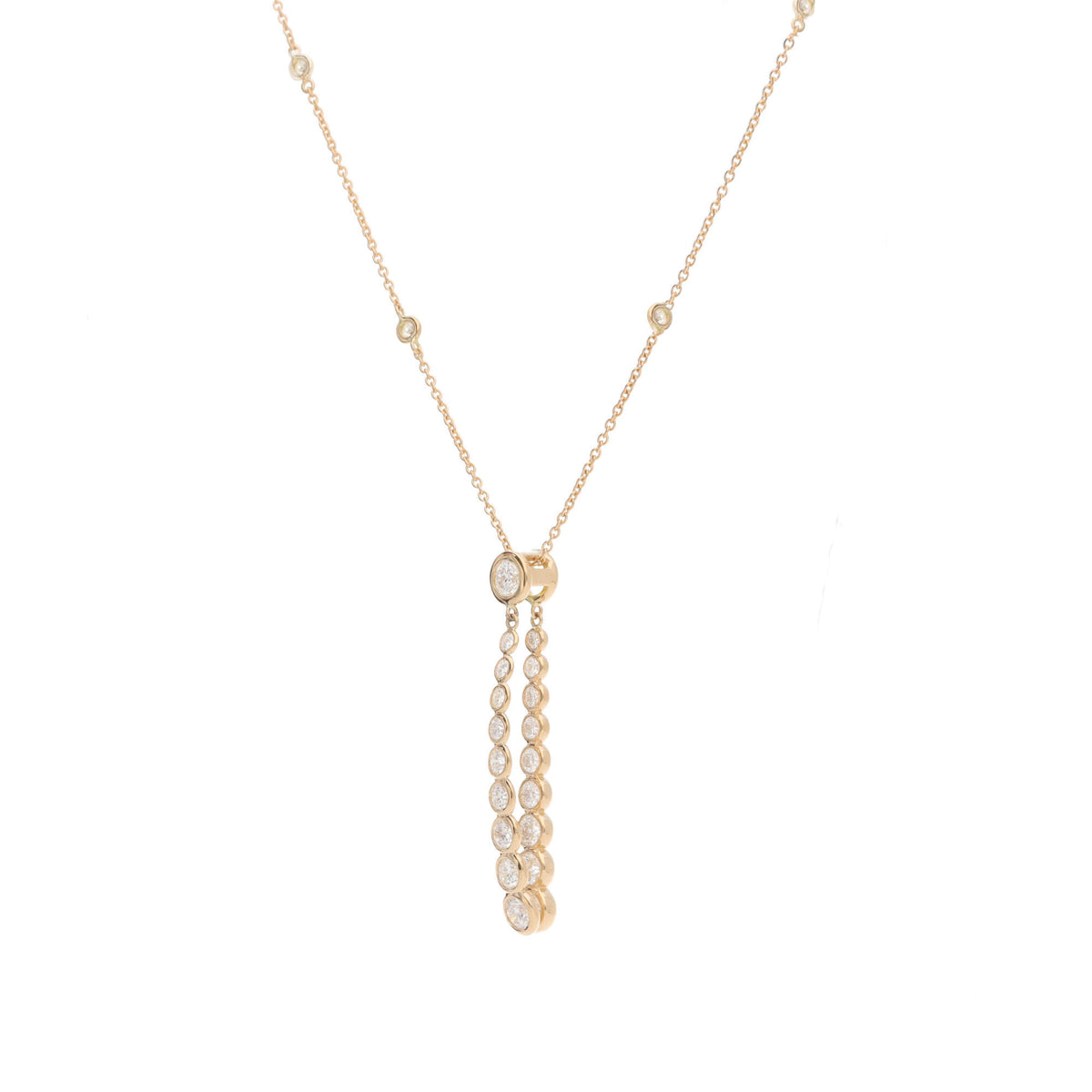 Diamond 18ct Rose Gold Graduated Double Drop Pendant - Michael Jones Jeweller