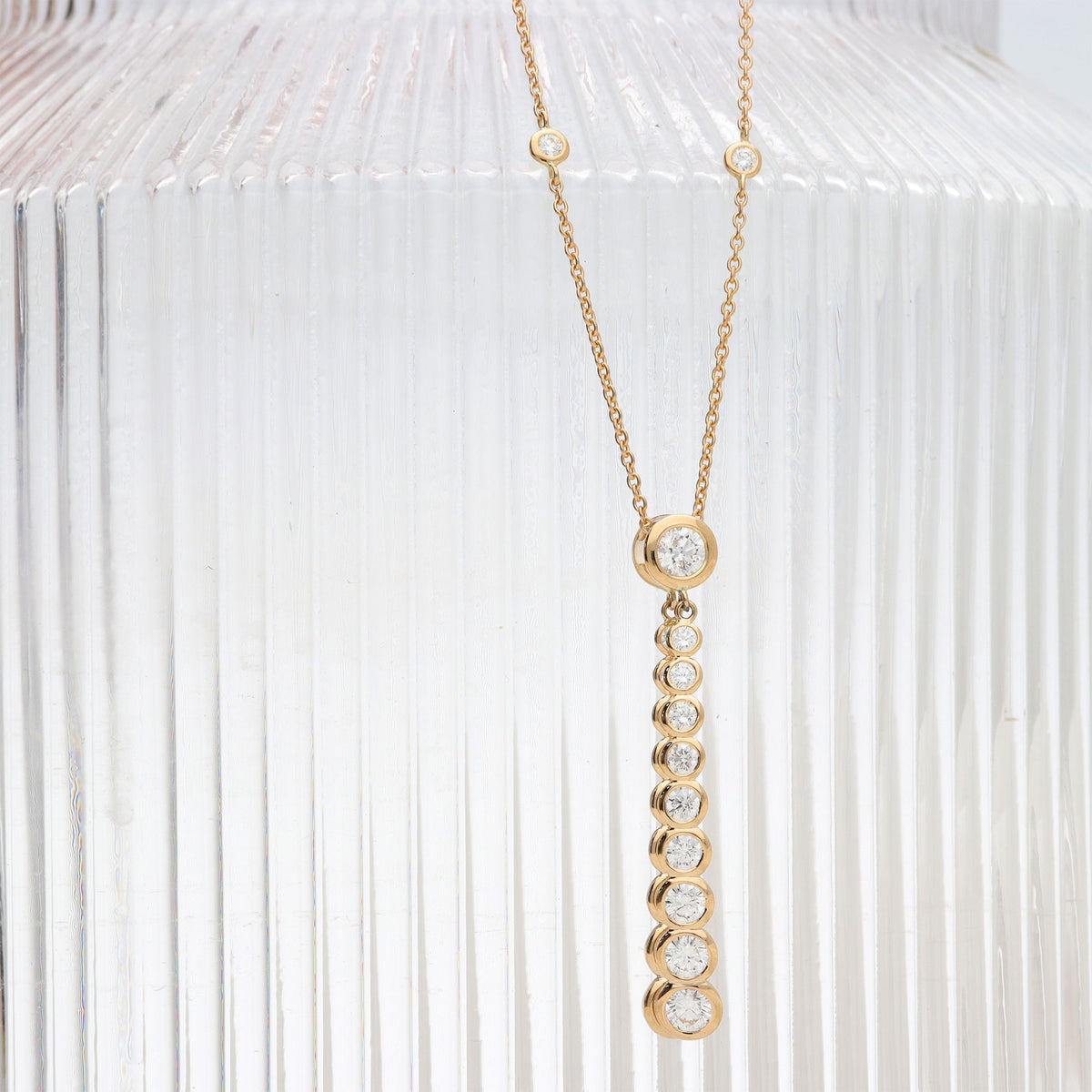 Diamond 18ct Rose Gold Graduated Double Drop Pendant - Michael Jones Jeweller