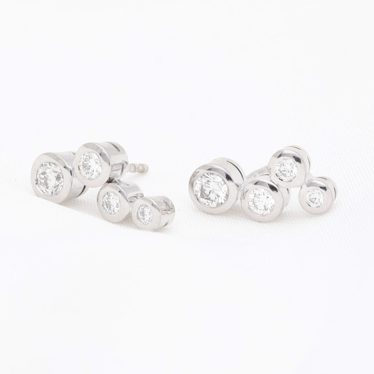 Diamond 0.85ct Graduated 18ct White Gold Bubble Stud Earrings - Michael Jones Jeweller