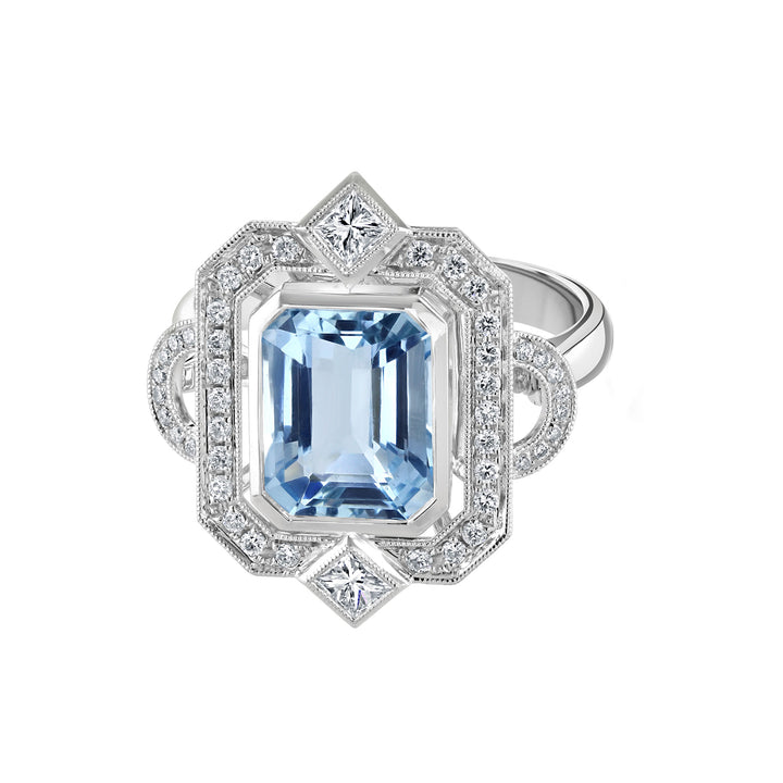 Diamond and Aquamarine 18ct White Gold Ring - Michael Jones Jeweller