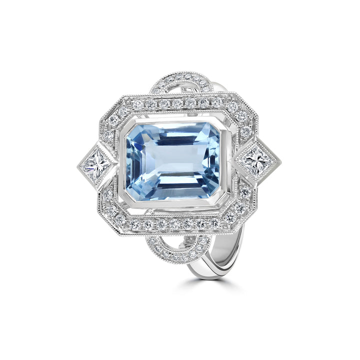 Diamond and Aquamarine 18ct White Gold Ring - Michael Jones Jeweller