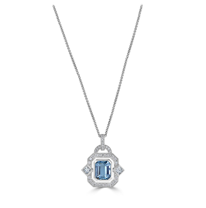 Aquamarine and Diamond 18ct White Gold Necklace - Michael Jones Jeweller