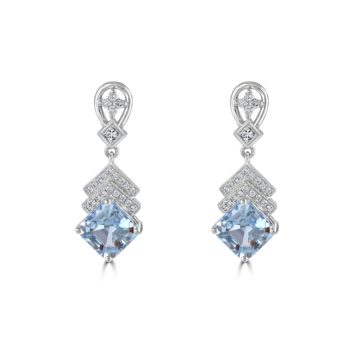 Aquamarine and Diamond 18ct White Gold Drop Earrings - Michael Jones Jeweller