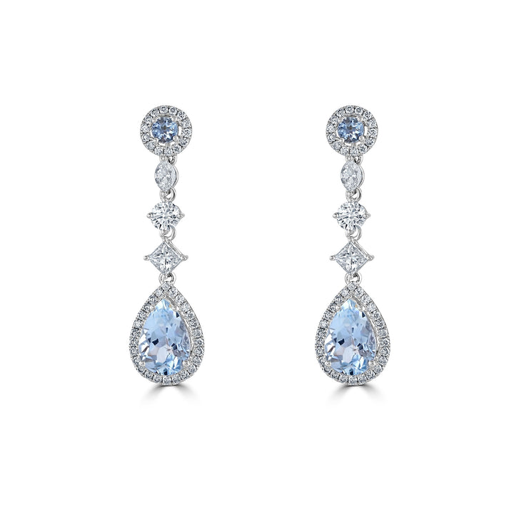 Aquamarine and Diamond 18ct White Gold Drop Earrings - Michael Jones Jeweller