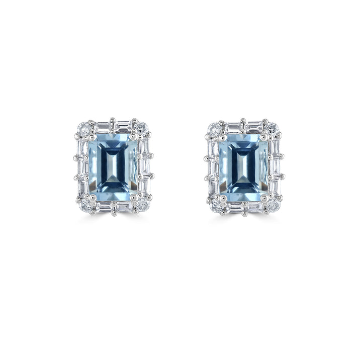 Aquamarine and Diamond 18ct White Gold Stud Earrings - Michael Jones Jeweller