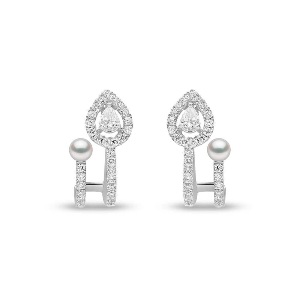 Yoko Baby Glitz Akoya Pearl and Halo Diamond 18ct White Gold Illusion Earrings