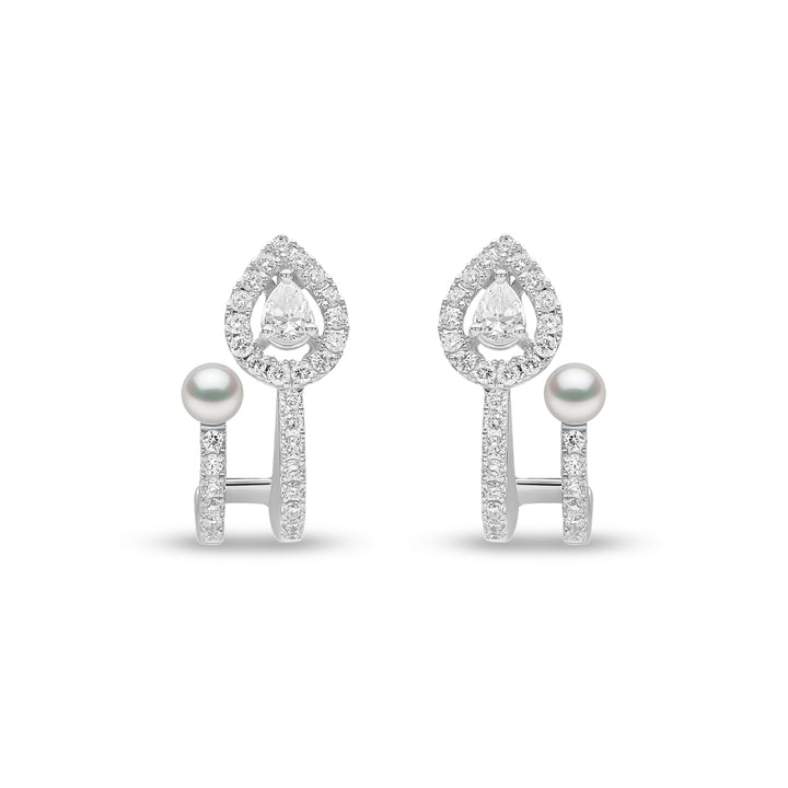 Yoko Baby Glitz Akoya Pearl and Halo Diamond 18ct White Gold Illusion Earrings