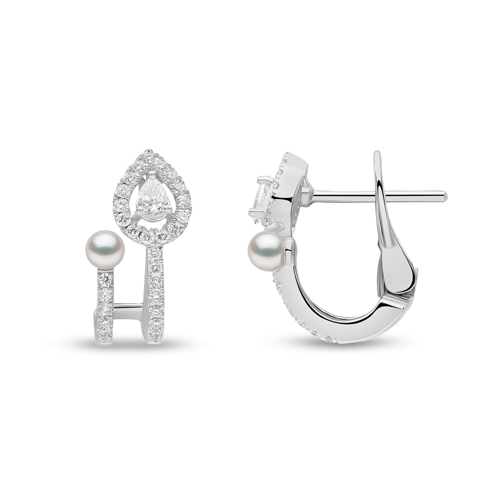 Yoko Baby Glitz Akoya Pearl and Halo Diamond 18ct White Gold Illusion Earrings