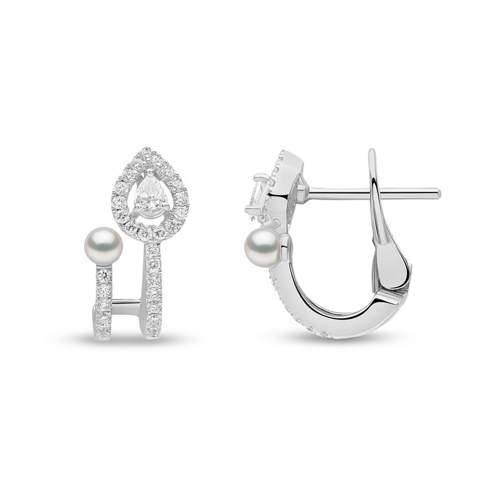 Yoko Baby Glitz Akoya Pearl and Halo Diamond 18ct White Gold Illusion Earrings