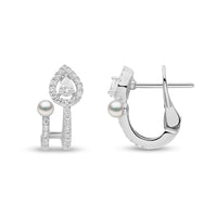 Yoko Baby Glitz Akoya Pearl and Halo Diamond 18ct White Gold Illusion Earrings
