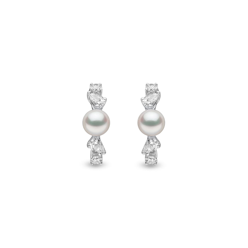 Yoko Baby Glitz Akoya Pearl and Diamond 18ct White Gold Hoop Earrings