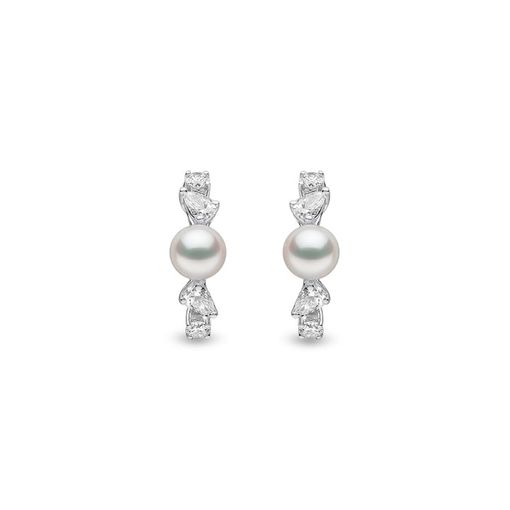 Yoko Baby Glitz Akoya Pearl and Diamond 18ct White Gold Hoop Earrings