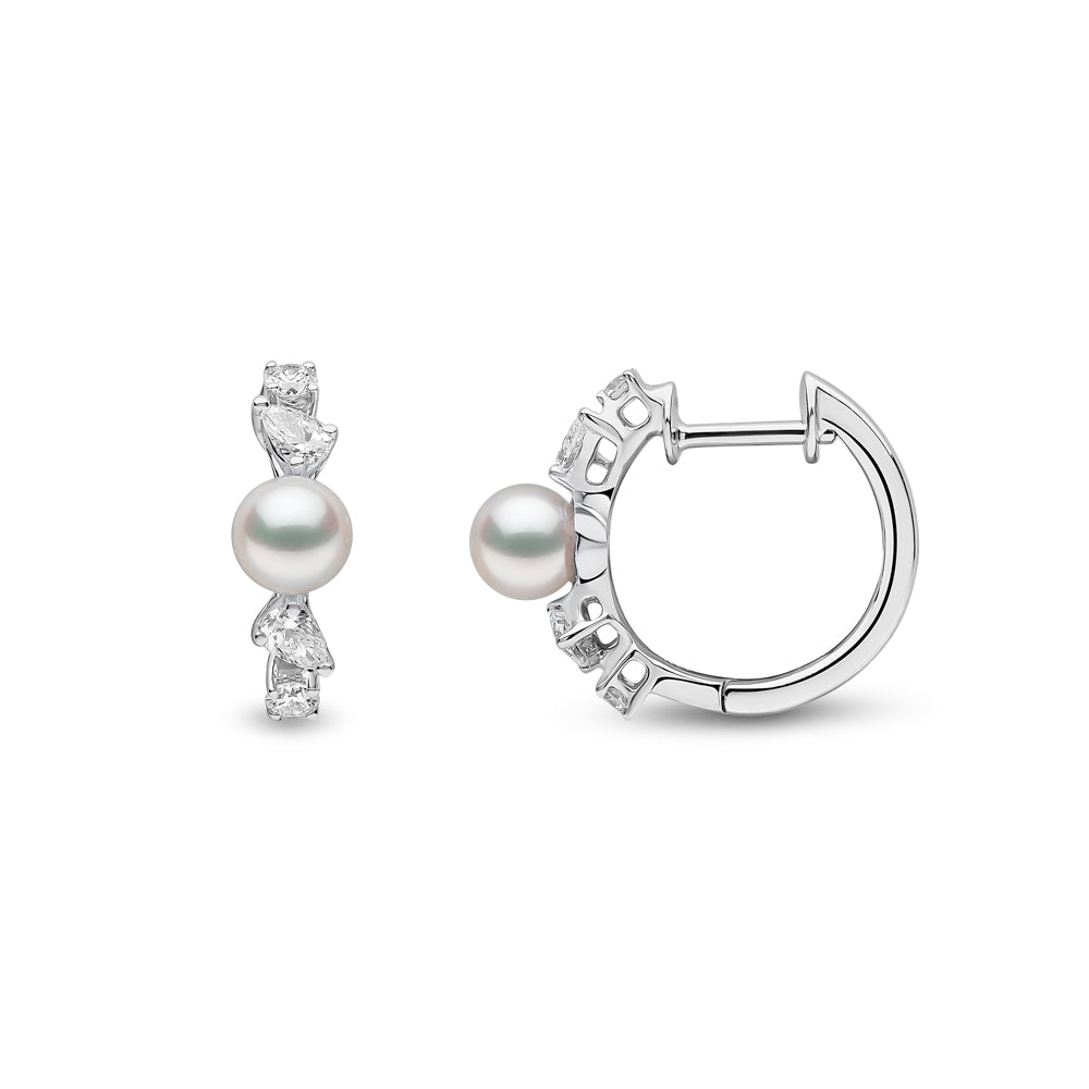 Yoko Baby Glitz Akoya Pearl and Diamond 18ct White Gold Hoop Earrings