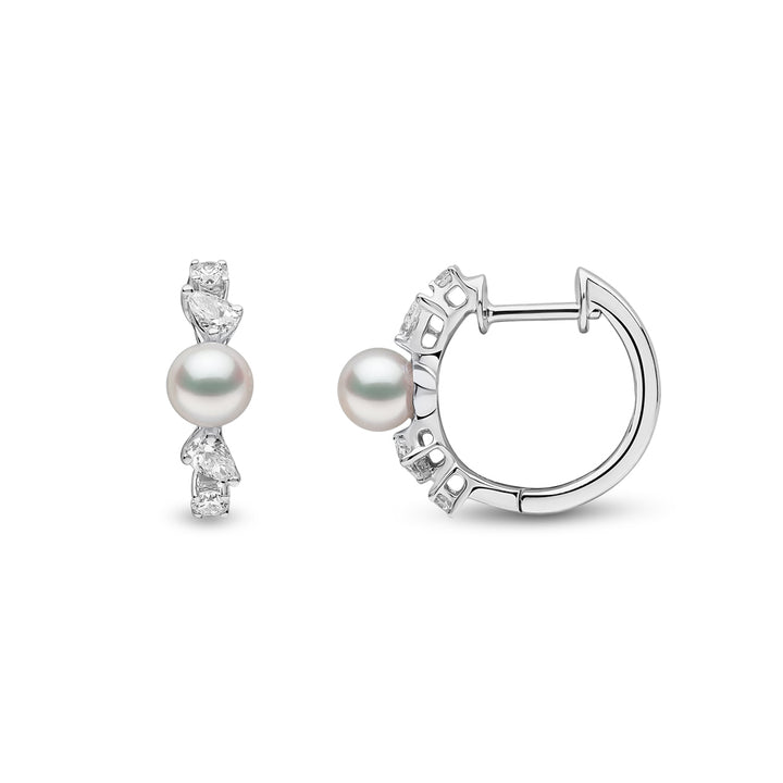 Yoko Baby Glitz Akoya Pearl and Diamond 18ct White Gold Hoop Earrings