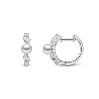 Yoko Baby Glitz Akoya Pearl and Diamond 18ct White Gold Hoop Earrings
