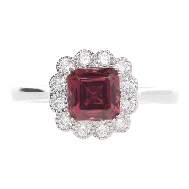 Pink Tourmaline and Diamond 18ct White Gold Cluster Ring - Michael Jones Jeweller